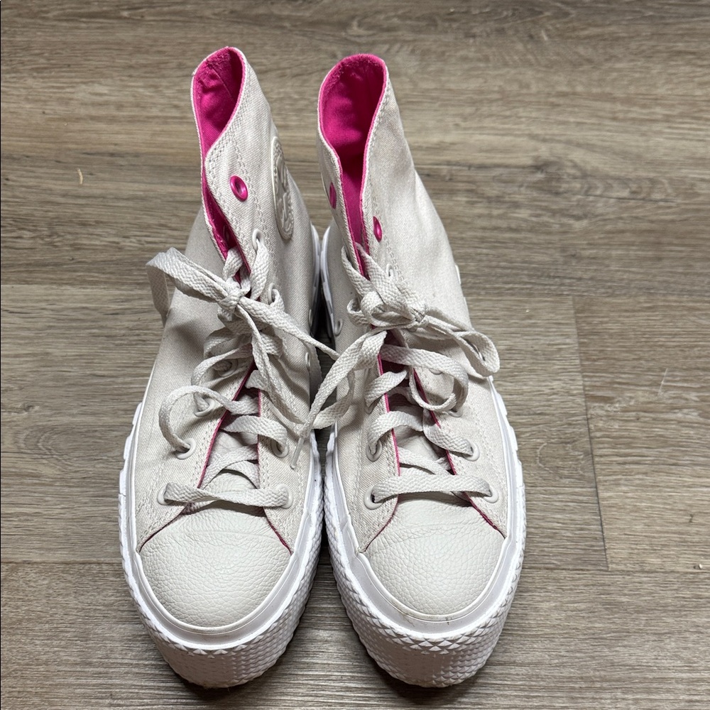 Converse White and Pink High-Top Sneakers